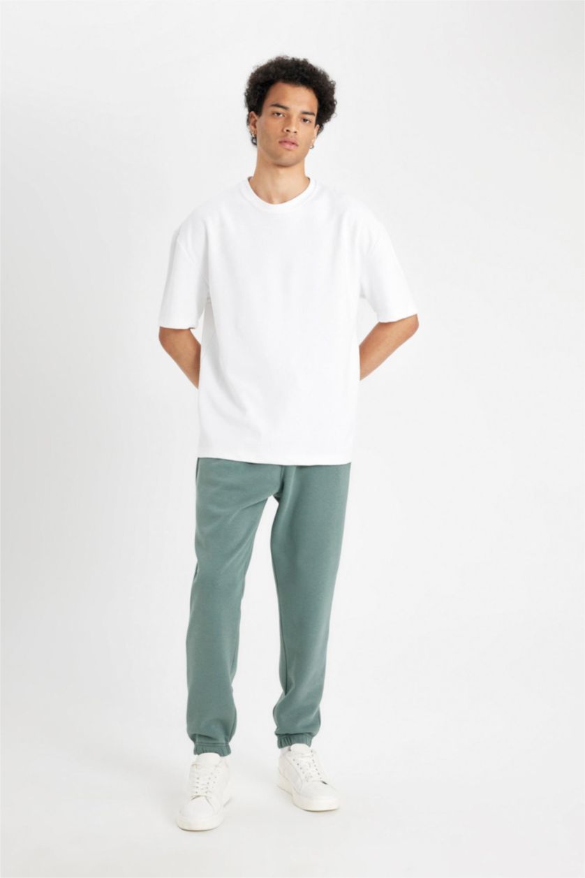 Erkek Yeşil Regular Fit Jogger Eşofman Altı Cepli Beli Paçası Lastikli