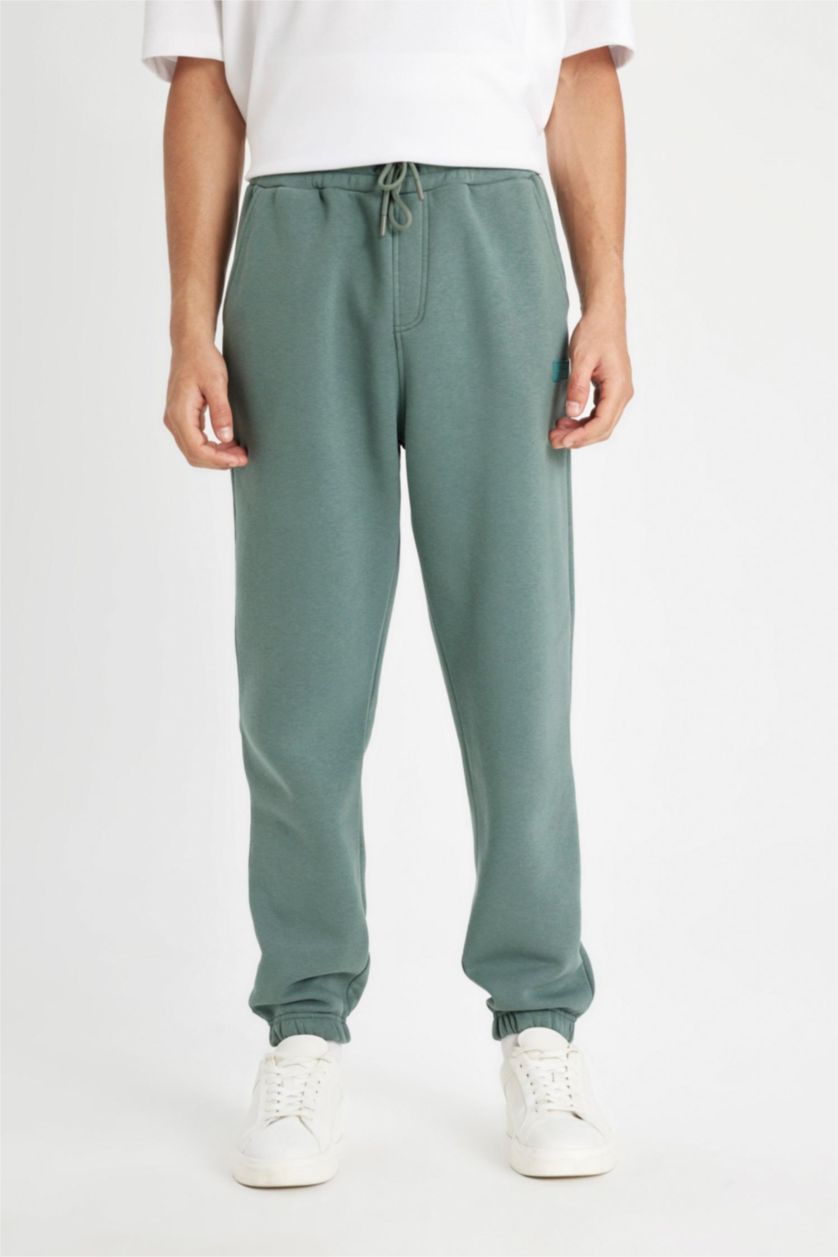 Erkek Yeşil Regular Fit Jogger Eşofman Altı Cepli Beli Paçası Lastikli