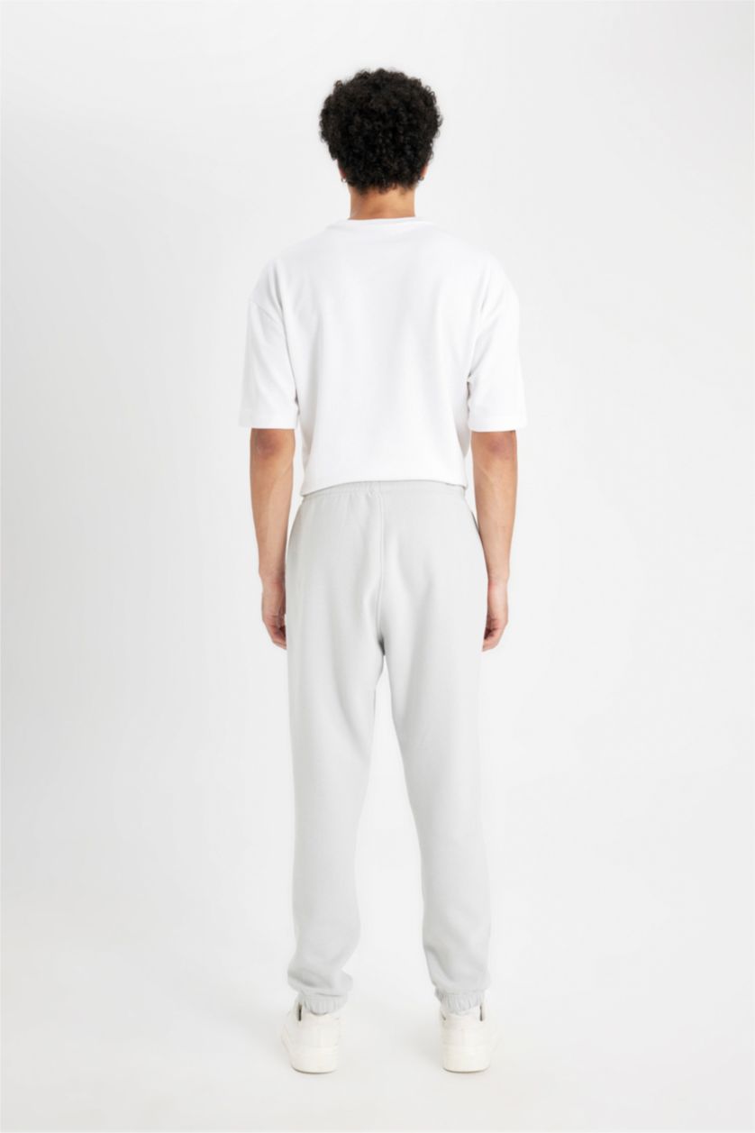 Erkek Açık Gri Regular Fit Jogger Eşofman Altı Cepli Beli Paçası Lastikli