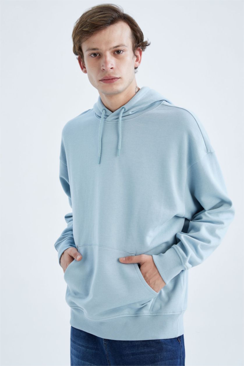 Мужчины Голубрй Свитшот оверсайз с капюшоном для мужчин