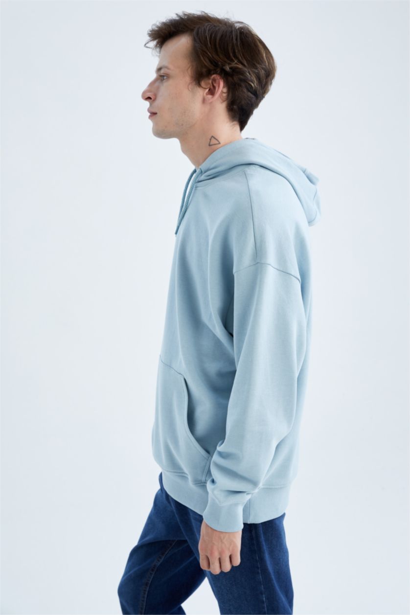 Мужчины Голубрй Свитшот оверсайз с капюшоном для мужчин