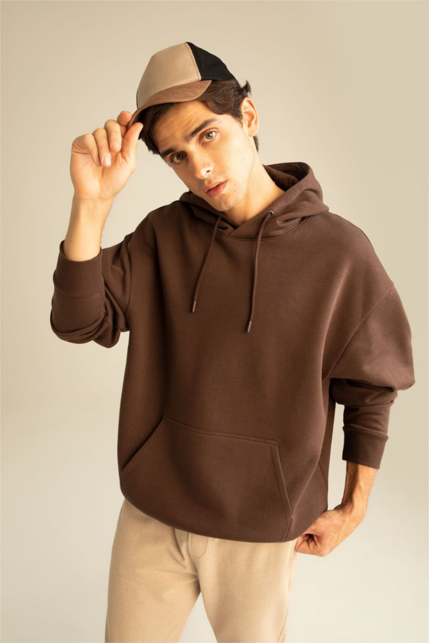 Erkek Kahve Oversıze Sweatshirt