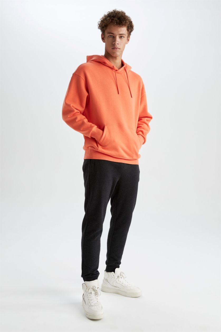 HOMME Orange Sweat Ample À Capuche Manches Longues