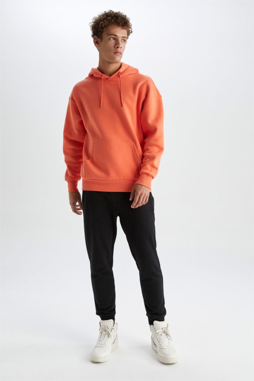 HOMME Orange Sweat Ample À Capuche Manches Longues