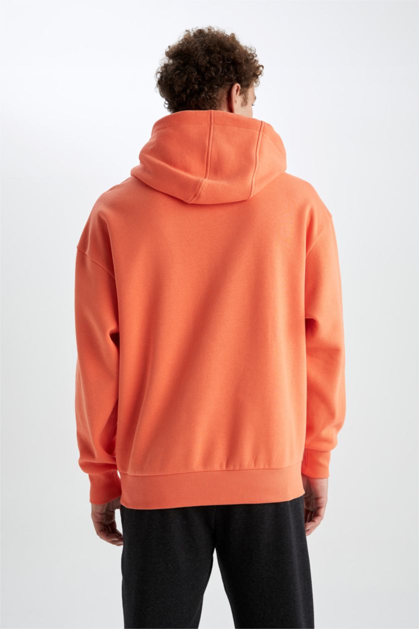 HOMME Orange Sweat Ample À Capuche Manches Longues
