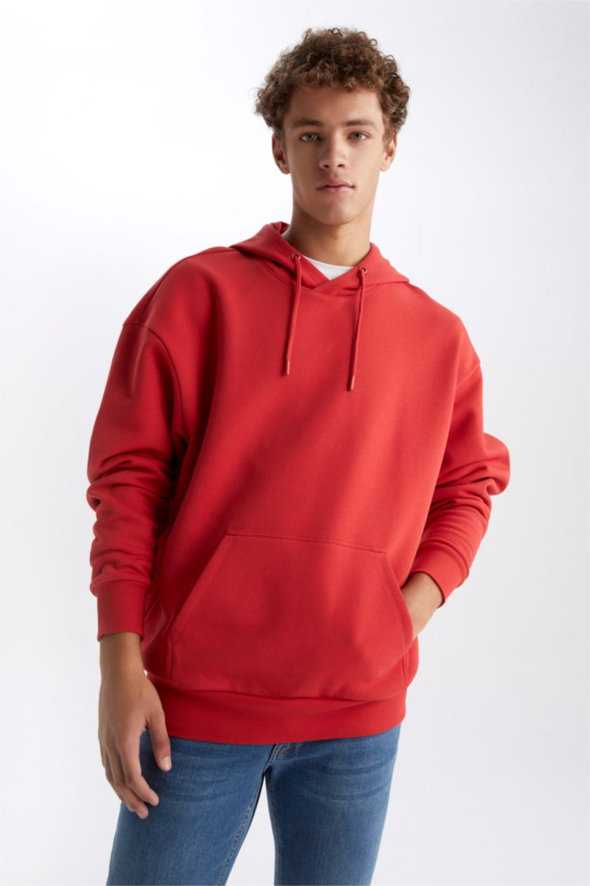 Мужчины Красный Свитшот оверсайз с капюшоном для мужчин