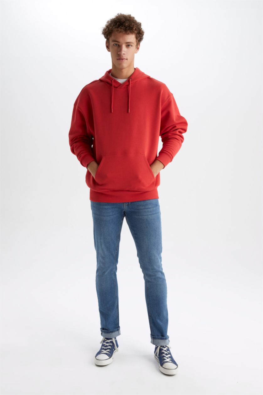 Мужчины Красный Свитшот оверсайз с капюшоном для мужчин