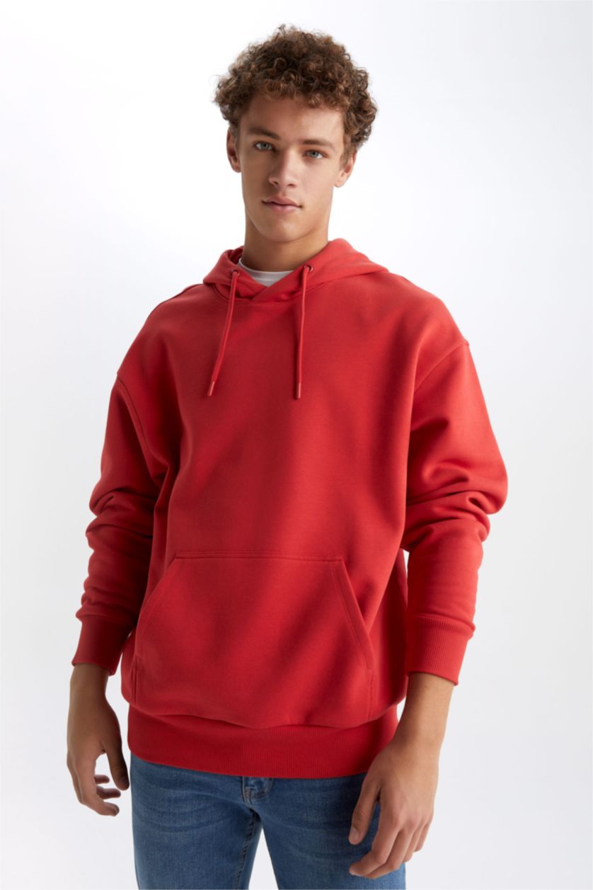 Мужчины Красный Свитшот оверсайз с капюшоном для мужчин