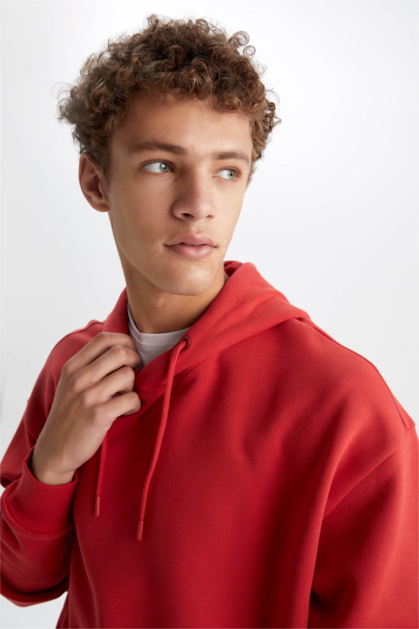 Мужчины Красный Свитшот оверсайз с капюшоном для мужчин