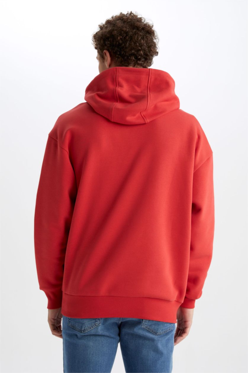 Мужчины Красный Свитшот оверсайз с капюшоном для мужчин
