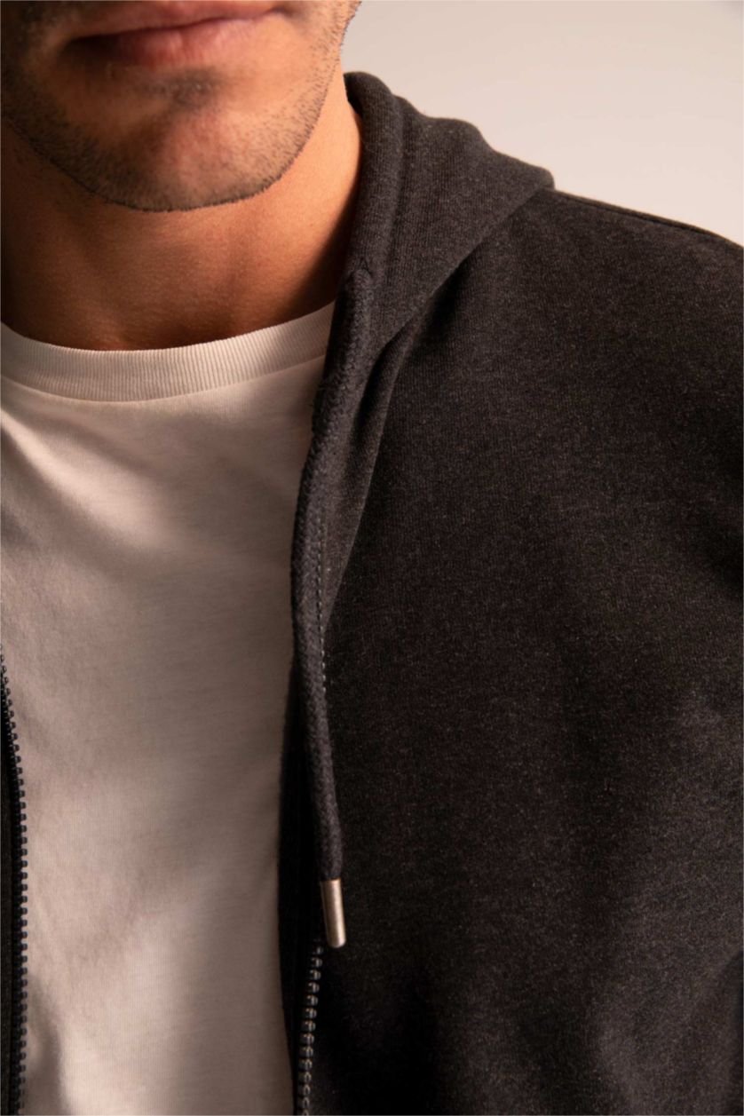 MAN Anthracite Melange Regular Fit Hooded Zippered Cardigan