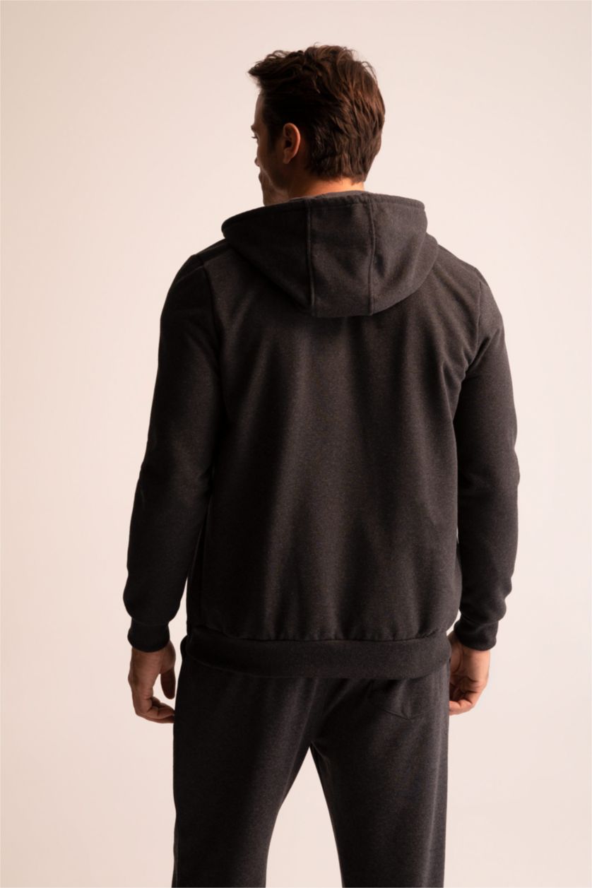 MAN Anthracite Melange Regular Fit Hooded Zippered Cardigan