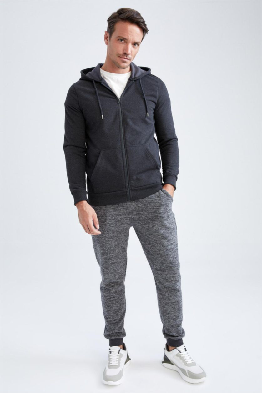 MAN Anthracite Melange Regular Fit Hooded Zippered Cardigan