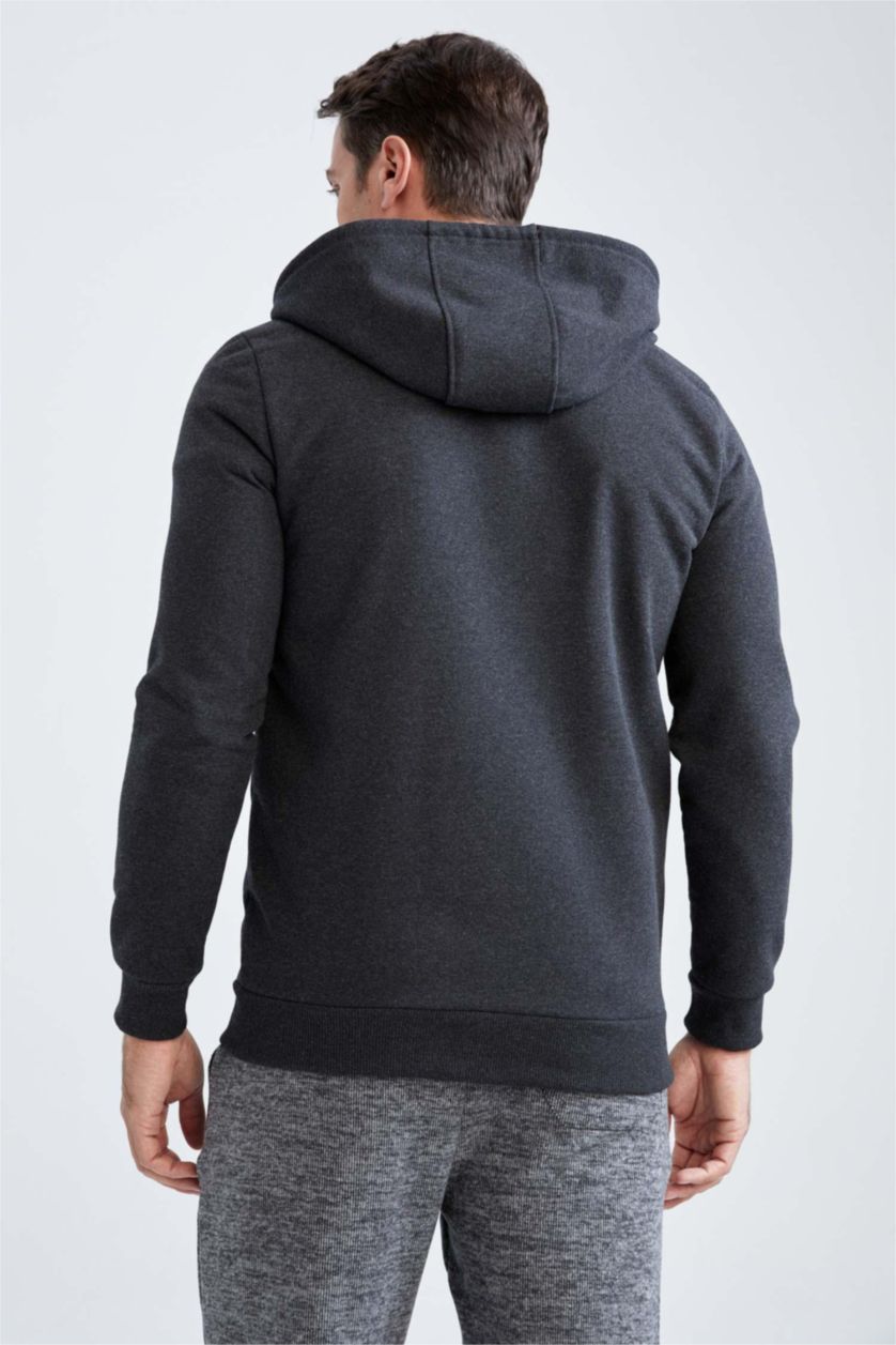 MAN Anthracite Melange Regular Fit Hooded Zippered Cardigan