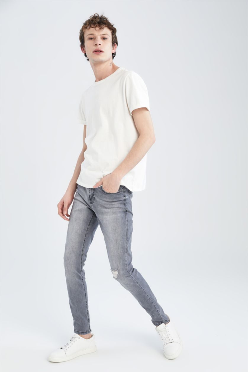 رجالي رمادي بنطلون جينز سوبر سكيني بخصر عادي بساق ضيق