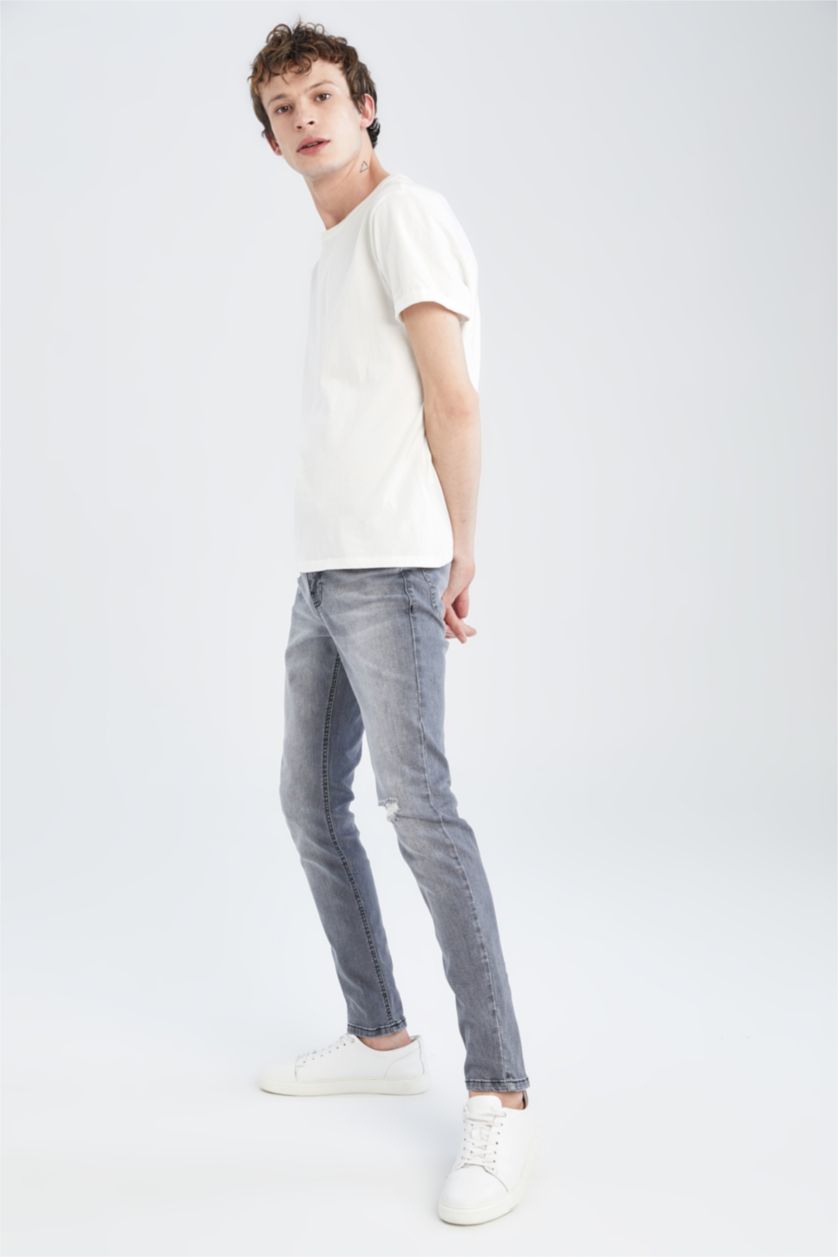 رجالي رمادي بنطلون جينز سوبر سكيني بخصر عادي بساق ضيق