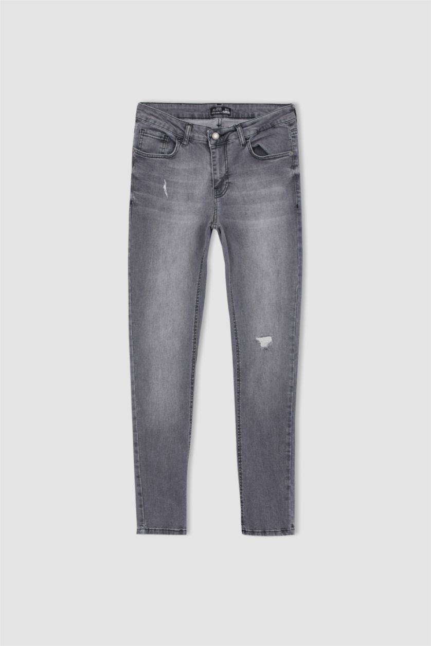 رجالي رمادي بنطلون جينز سوبر سكيني بخصر عادي بساق ضيق