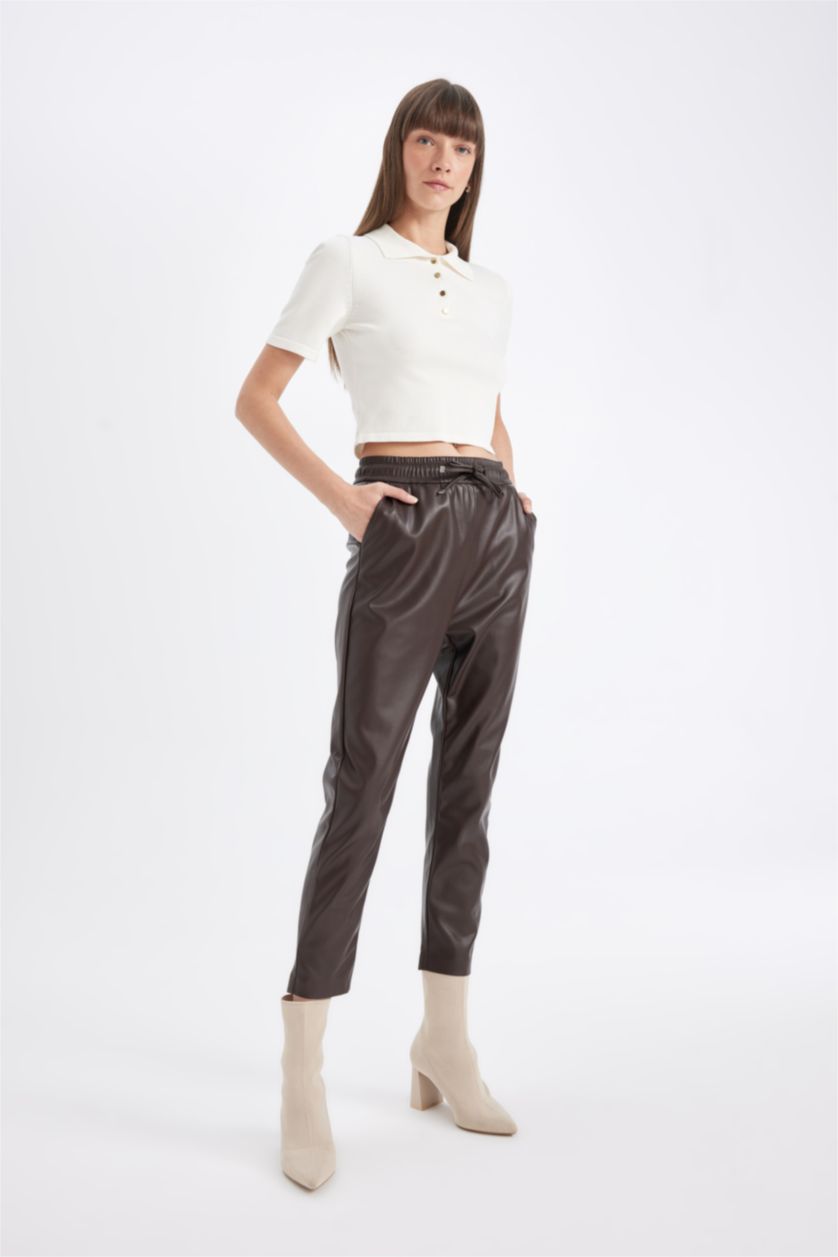 Kadın Kahve Yüksek Bel Jogger Fıt Pantolon