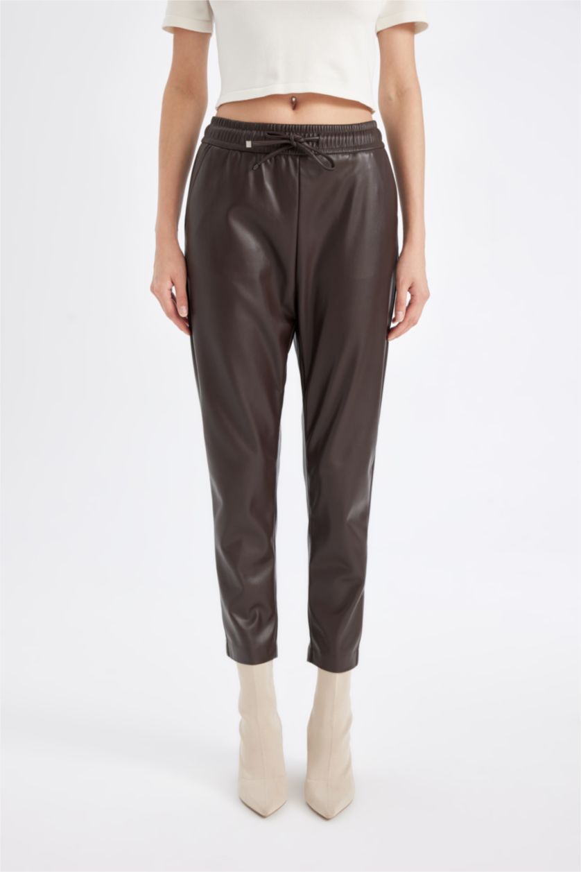 Kadın Kahve Yüksek Bel Jogger Fıt Pantolon