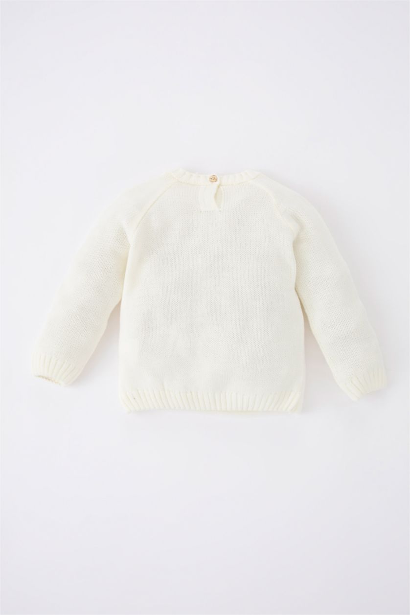 BABY GIRL Beige Baby Girl Patterned Crew Neck Pullover