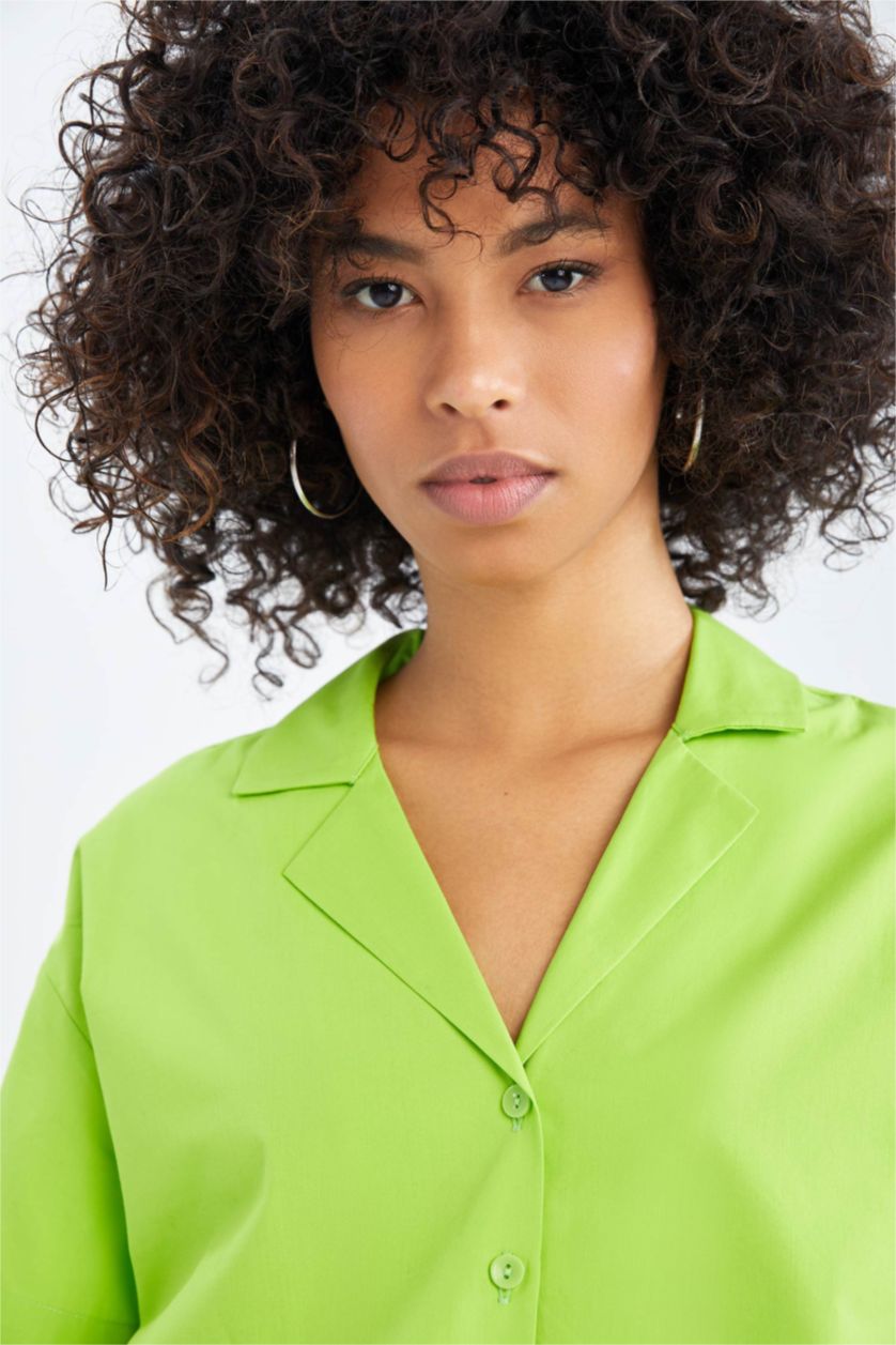 Woman Green Oversize Fit Short Sleeve Poplin Shirt