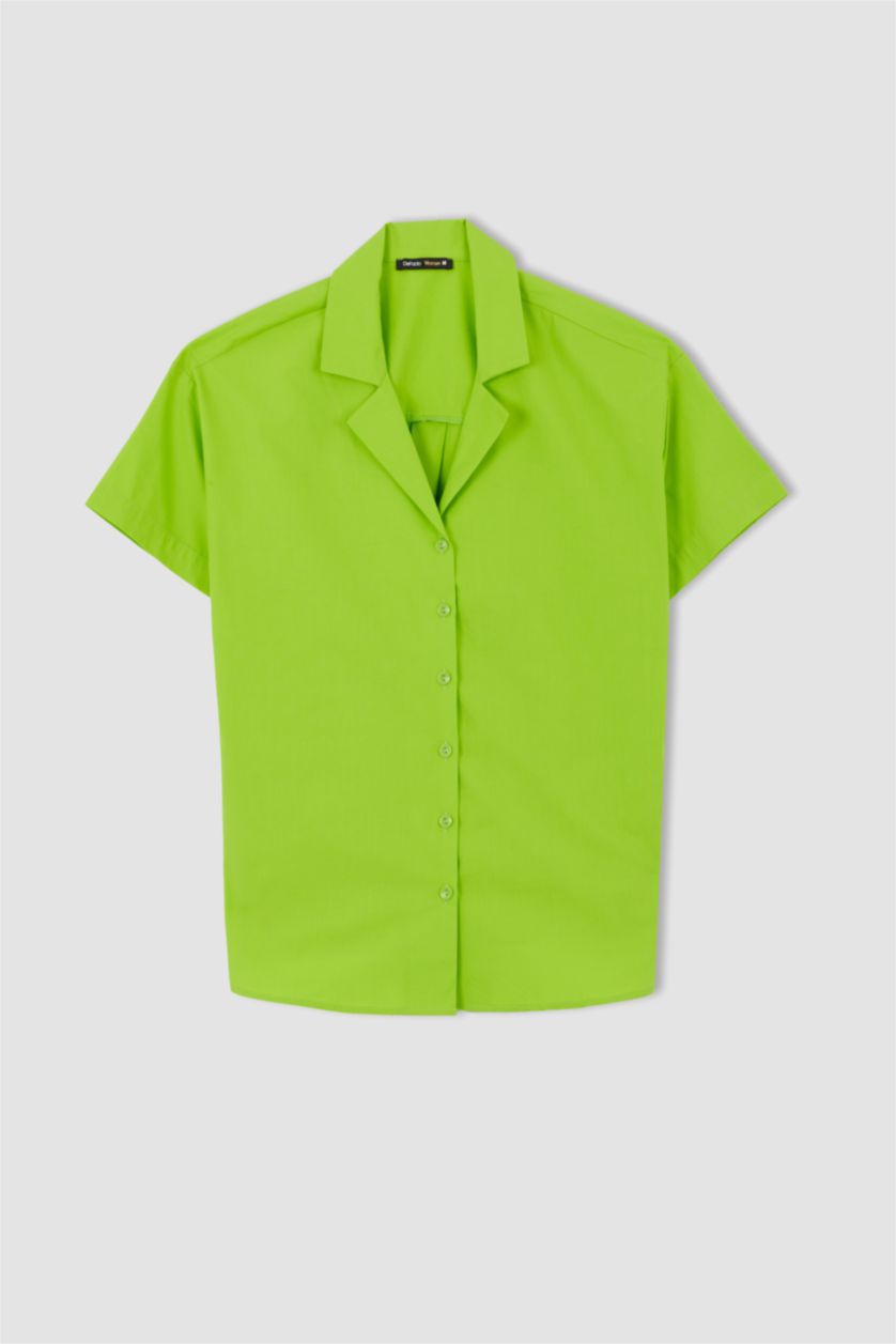 Woman Green Oversize Fit Short Sleeve Poplin Shirt