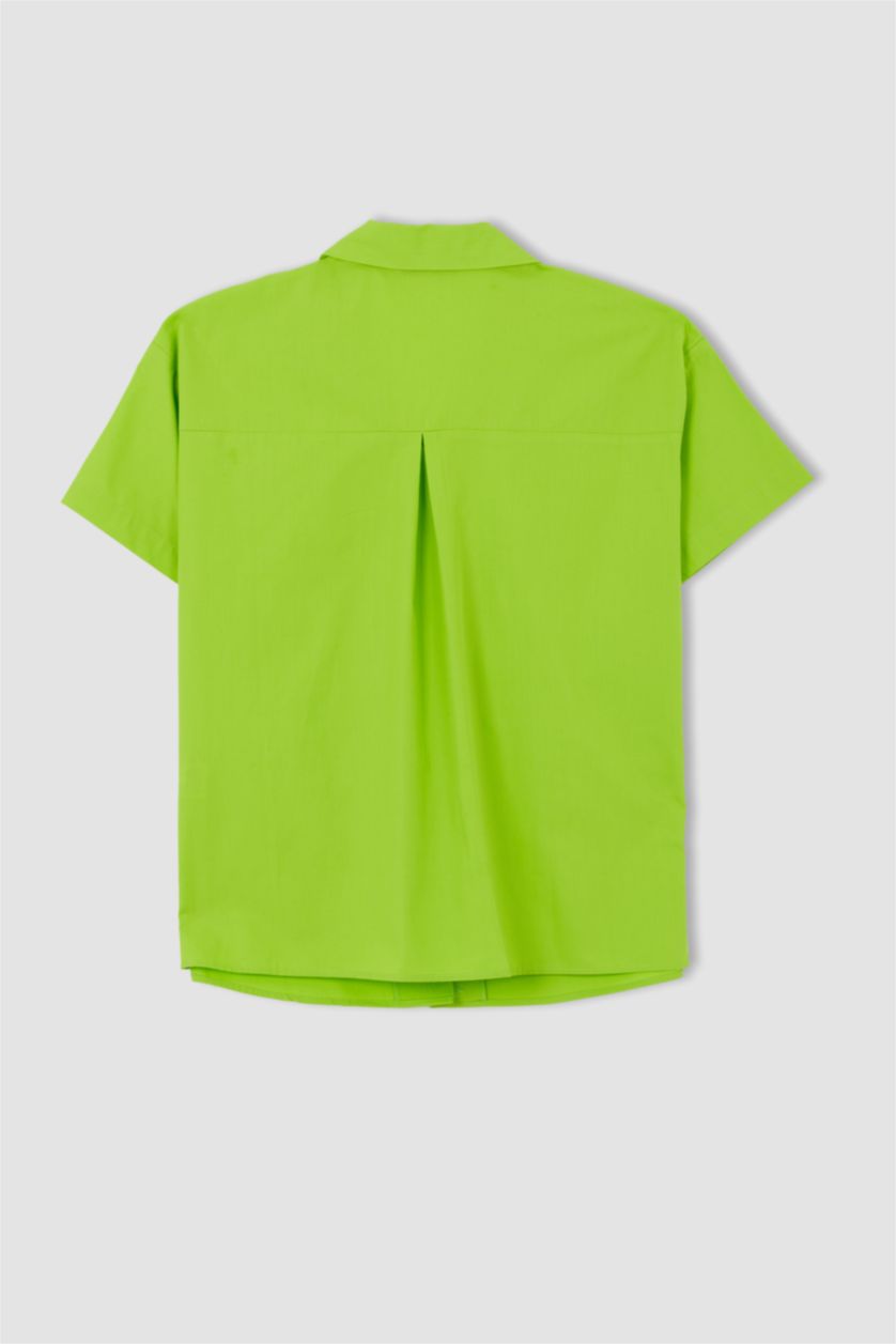 Woman Green Oversize Fit Short Sleeve Poplin Shirt