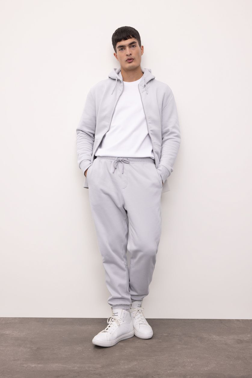 MAN Light Grey Regular Fit Soft Furry Inside Basic Zip-Up Hoodie