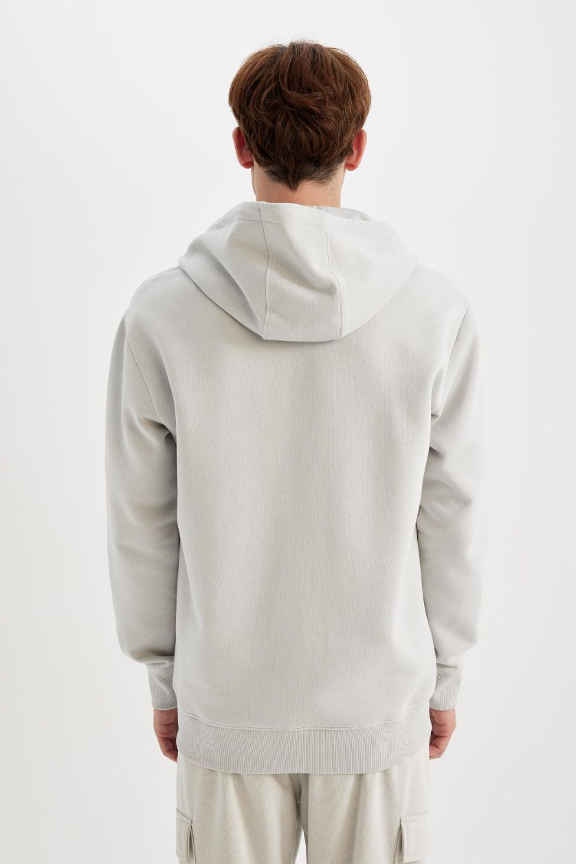 MAN Light Grey Regular Fit Soft Furry Inside Basic Zip-Up Hoodie