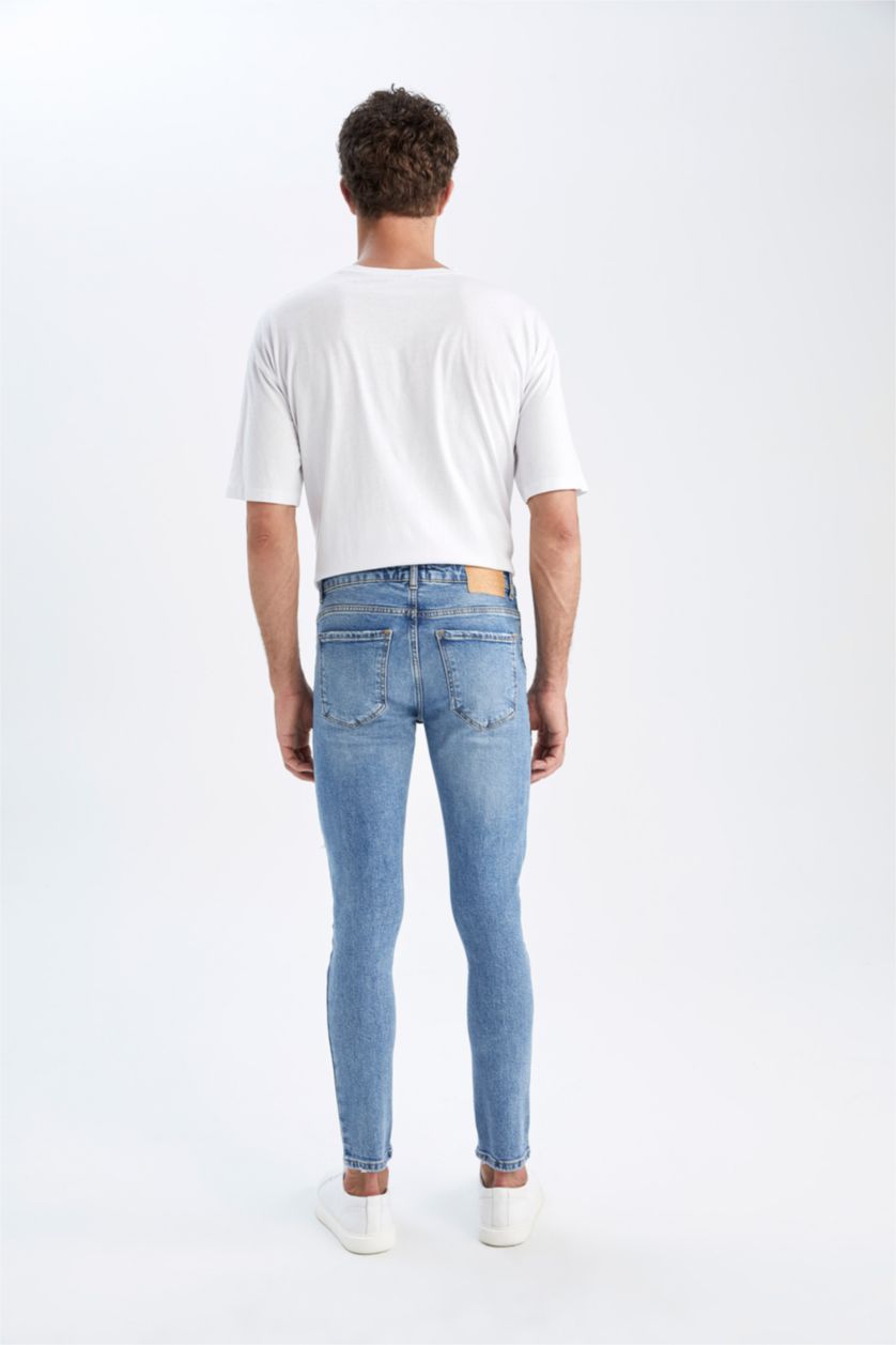 رجالي أزرق بنطلون جينز ممزق سليم فيت بخصرعادي بساق ضيق