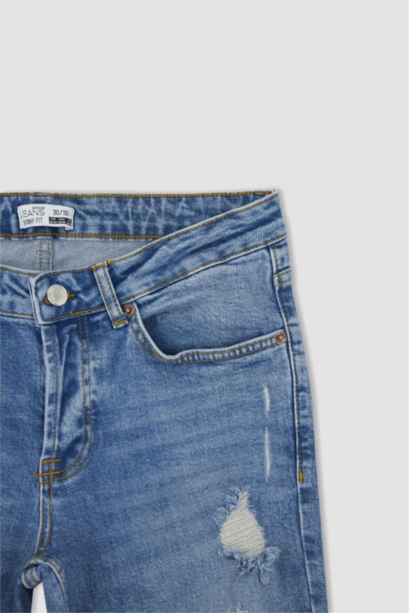 رجالي أزرق بنطلون جينز ممزق سليم فيت بخصرعادي بساق ضيق