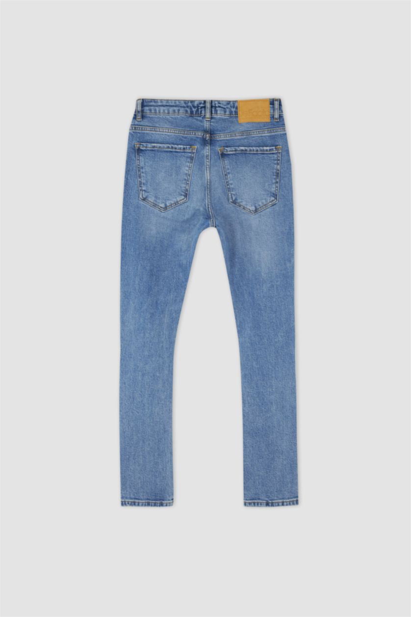 رجالي أزرق بنطلون جينز ممزق سليم فيت بخصرعادي بساق ضيق