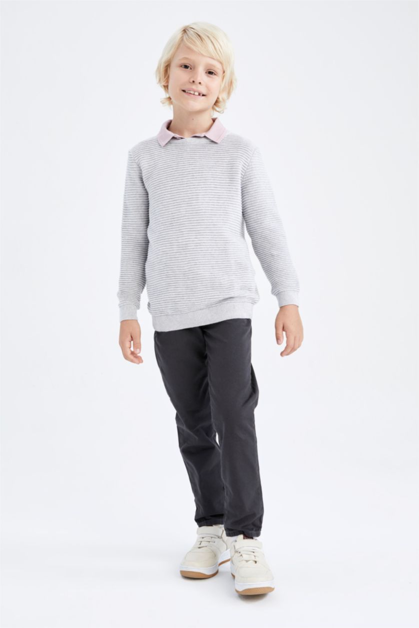 BOYS & TEENS Light Grey Melange Boy Regular Fit Crew Neck Pullover