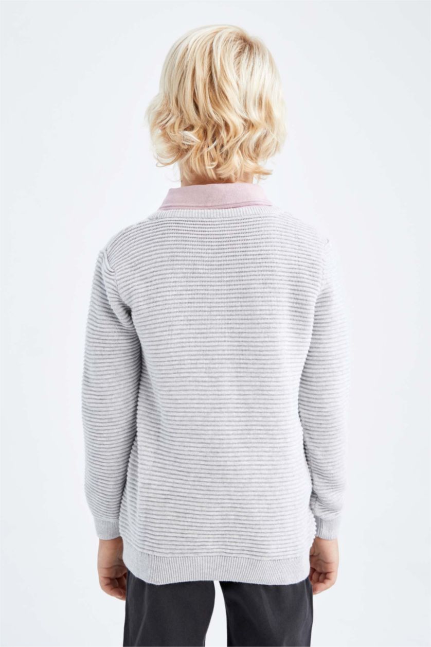 BOYS & TEENS Light Grey Melange Boy Regular Fit Crew Neck Pullover