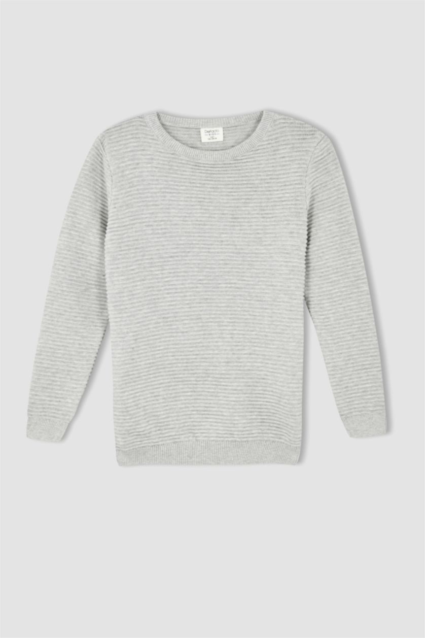 BOYS & TEENS Light Grey Melange Boy Regular Fit Crew Neck Pullover