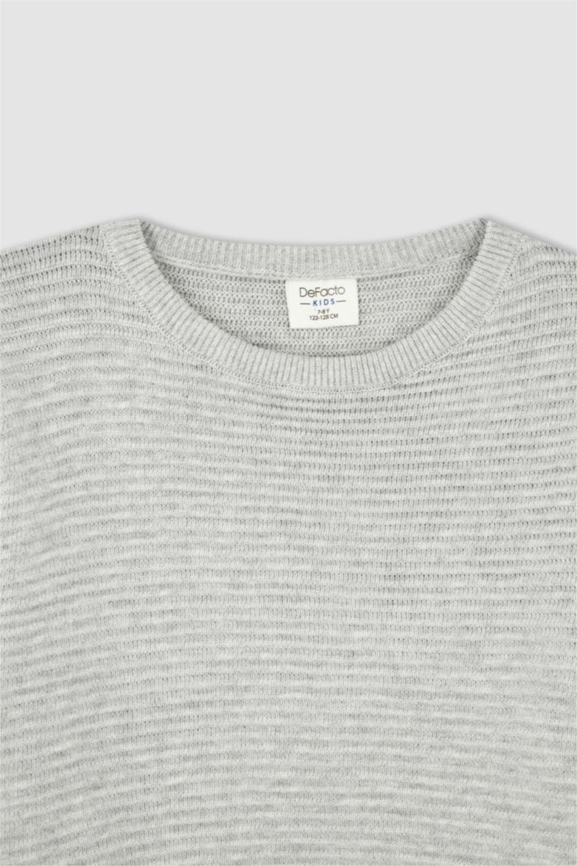BOYS & TEENS Light Grey Melange Boy Regular Fit Crew Neck Pullover