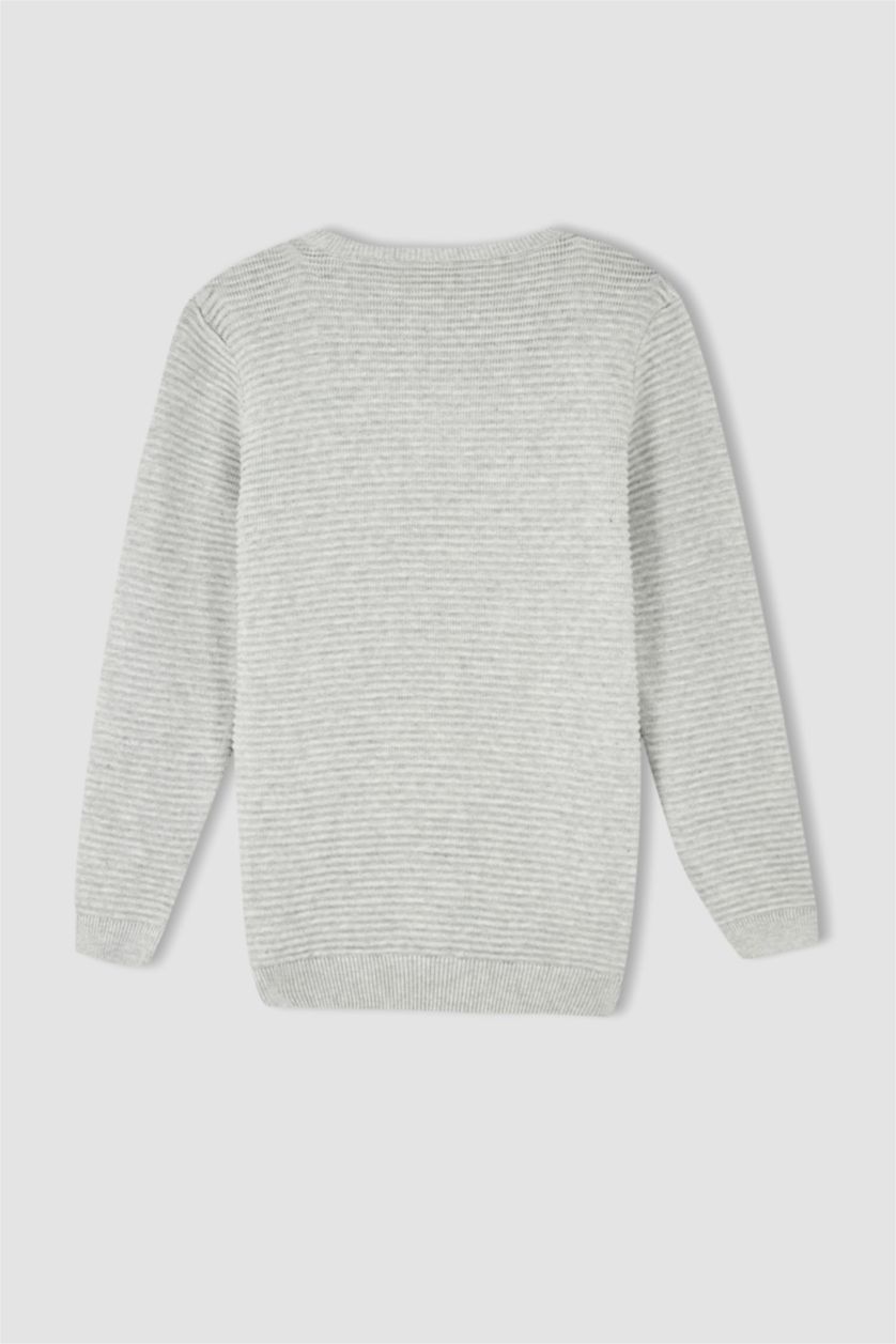 BOYS & TEENS Light Grey Melange Boy Regular Fit Crew Neck Pullover