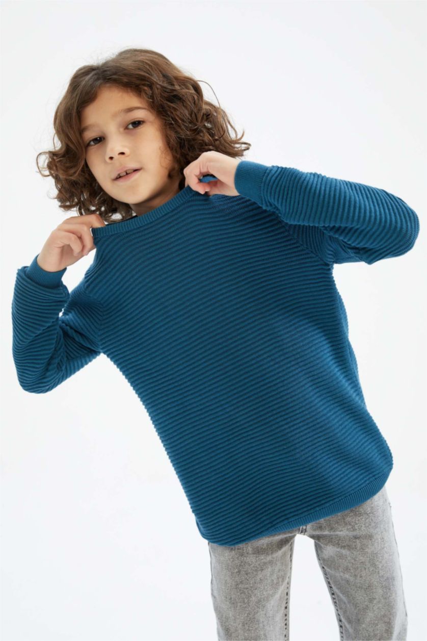 Мальчики и подростки Индиго Свитер с круглым вырезом для мальчиков, Школьная коллекция