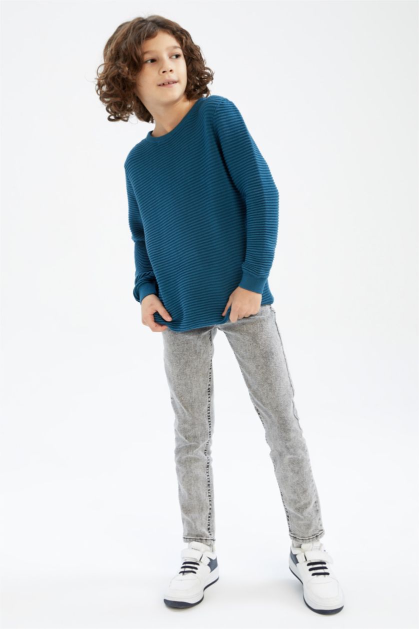 Мальчики и подростки Индиго Свитер с круглым вырезом для мальчиков, Школьная коллекция