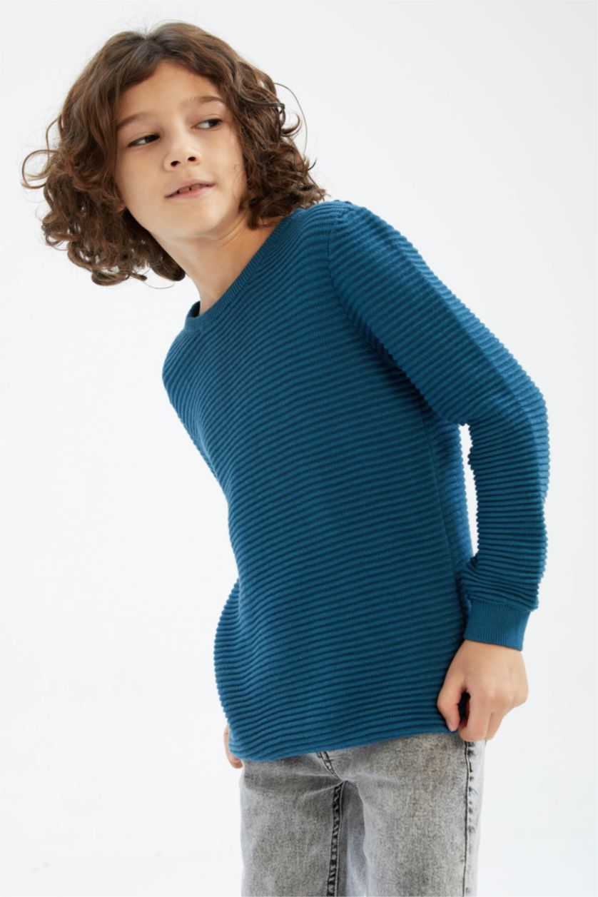 Мальчики и подростки Индиго Свитер с круглым вырезом для мальчиков, Школьная коллекция