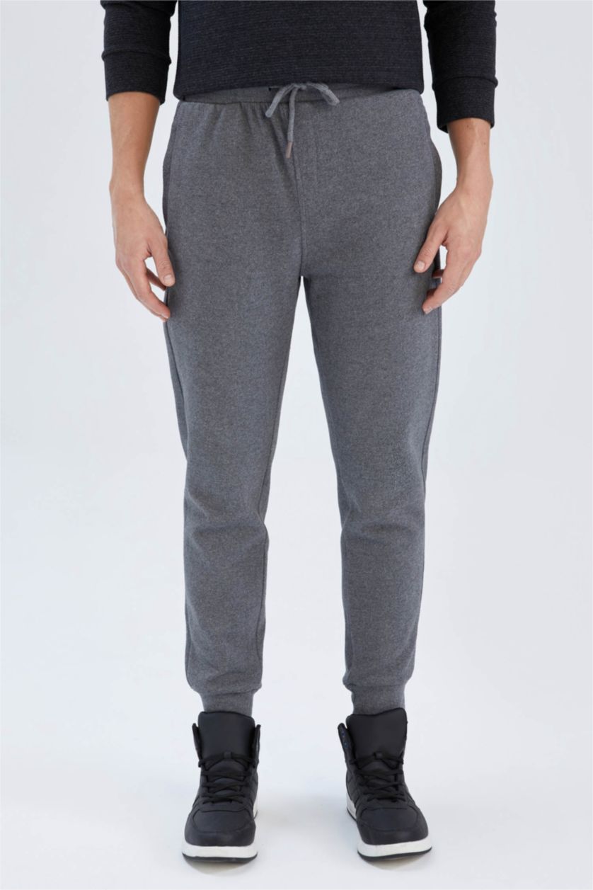 MAN Anthracite Melange Slim Fit Rib Hem With Pockets Pique Trousers