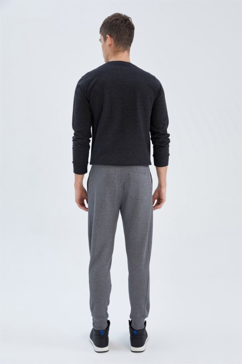 MAN Anthracite Melange Slim Fit Rib Hem With Pockets Pique Trousers