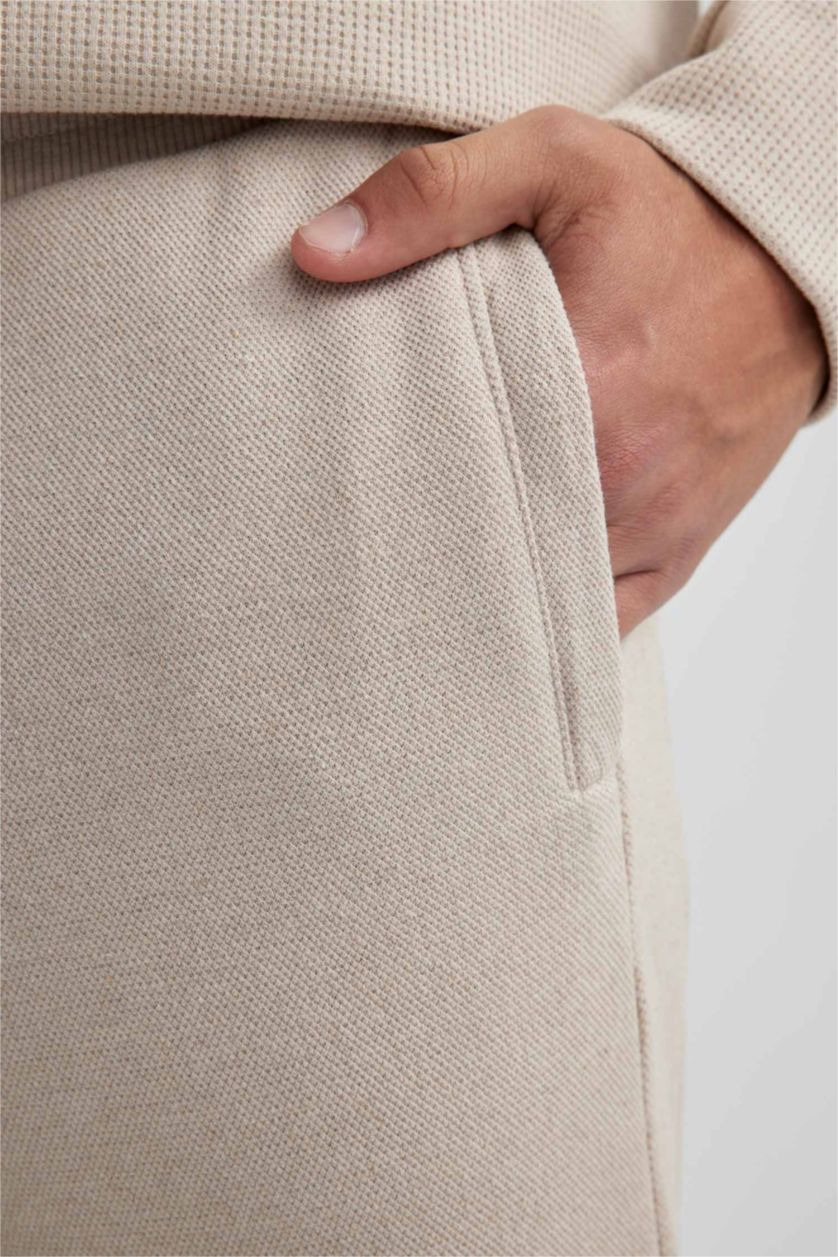 MAN Beige Melange Slim Fit Rib Hem With Pockets Pique Trousers