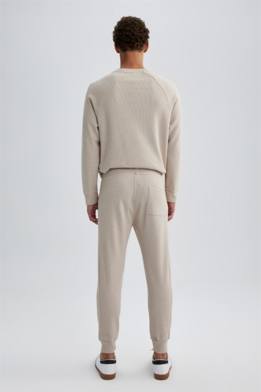 MAN Beige Melange Slim Fit Rib Hem With Pockets Pique Trousers