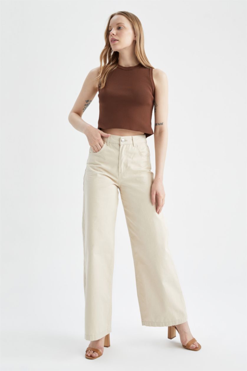 FEMME Marron Haut Court Ajusté En Tricot À Décolleté En Corde