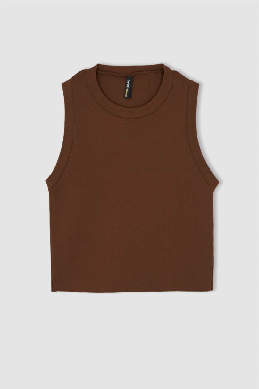 FEMME Marron Haut Court Ajusté En Tricot À Décolleté En Corde