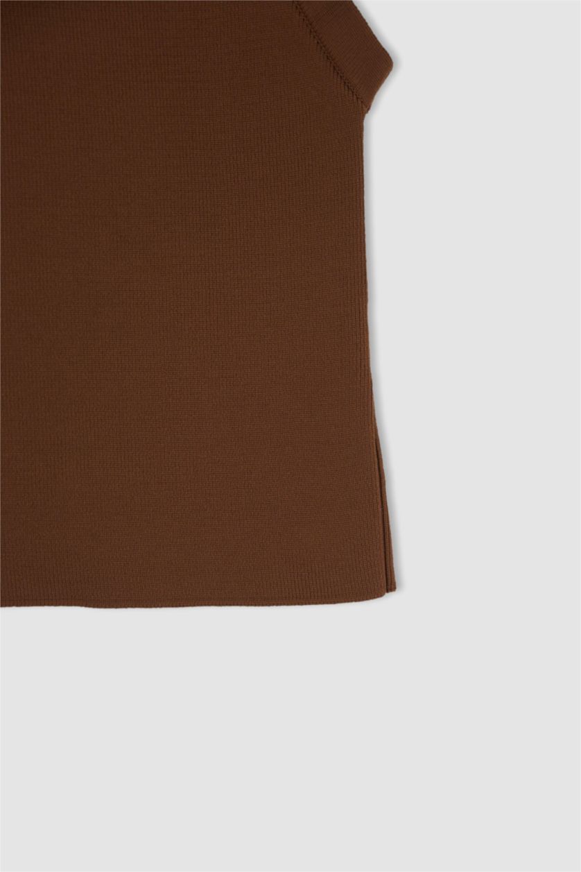 FEMME Marron Haut Court Ajusté En Tricot À Décolleté En Corde