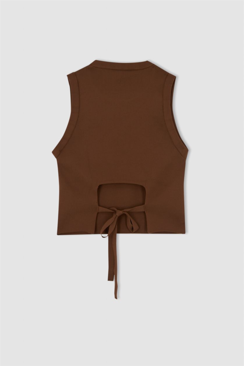 FEMME Marron Haut Court Ajusté En Tricot À Décolleté En Corde