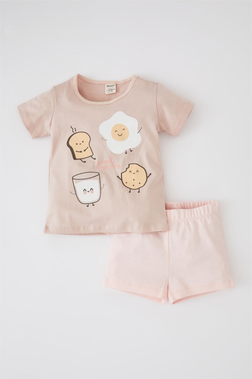BÉBÉ FILLE Jaune Clair Pyjamas En Tricot Col Ras Du Cou Nourriture Manche Courte 2 BéBé Fille