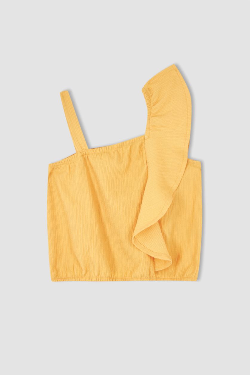 بنات برتقالي فاتح طقم بناتي بلوزة بحمالات وتنورة